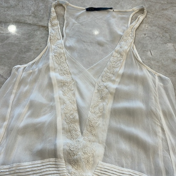 Zara | White Drop Waist Cottagecore Slip Dress | Ivory | Medium - Picture 8 of 13